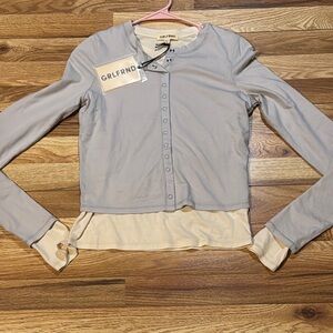 GRLFRND Long Sleeve Tee in Light Gray and Cream